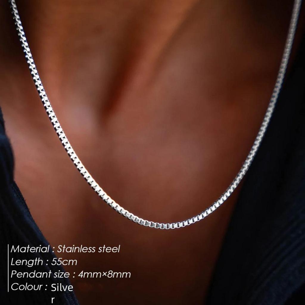 Stainless Steel Box Chain Necklace: Trendy Clavicle Jewelry with Luxurious Style and Versatile Appeal