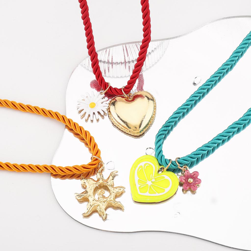 Summer Cute Flower Sun Love Pendant Necklace ZA Dopamine Multi Pendant Collarbone Chain
