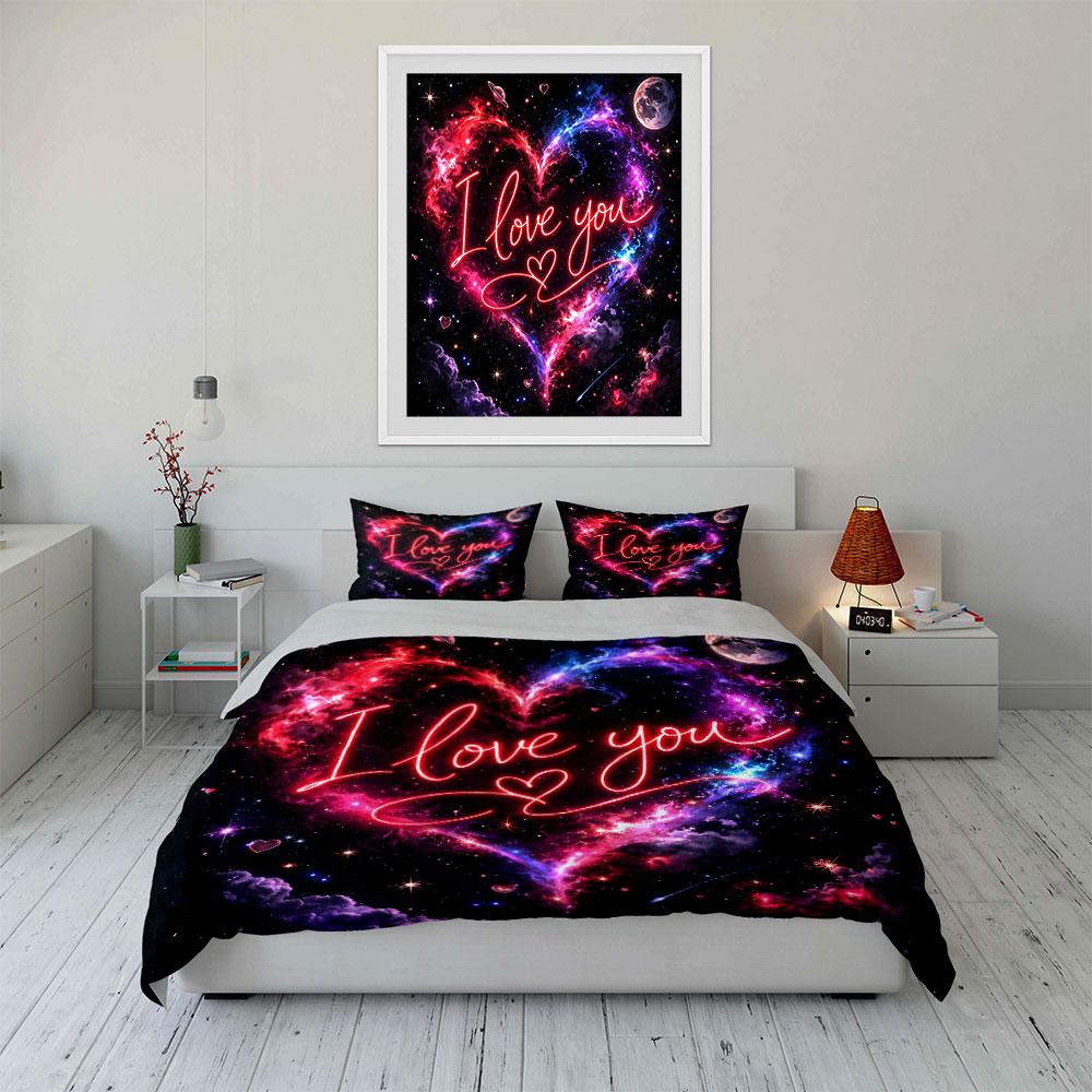 Dreamy And Dazzling Cosmic Heart Theme Print Soft Comfortable Duvet Cover Bedding Set Included 1*Duvet Cover 2*Pillowcases