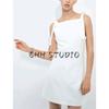 Spring New Women's Clothing Bows Shoulder Strap Straight Collar Stretch Sleeveless Sling Short Dress 3152336