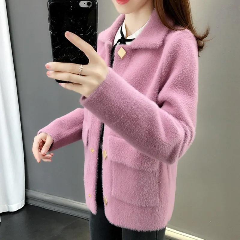 Women's Autumn and Winter Temperament Simple Short Jacket Loose Knit Cardigan Sweater for Women