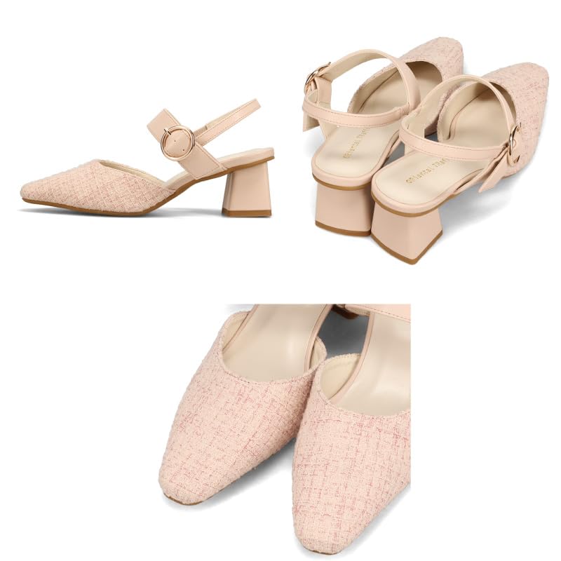 Pumps with Wide Chunky Square Comfortable To Walk Flattering Stable and Easy To Wear Strap, Belt, Heel, Tweed, Toe, In, Fit, (61122)