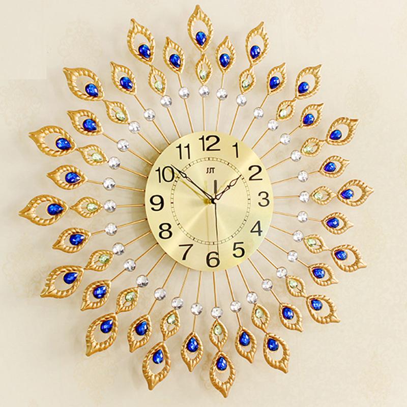 Metal Made Peacock Design Quartz Wall Clock for Home Decoration