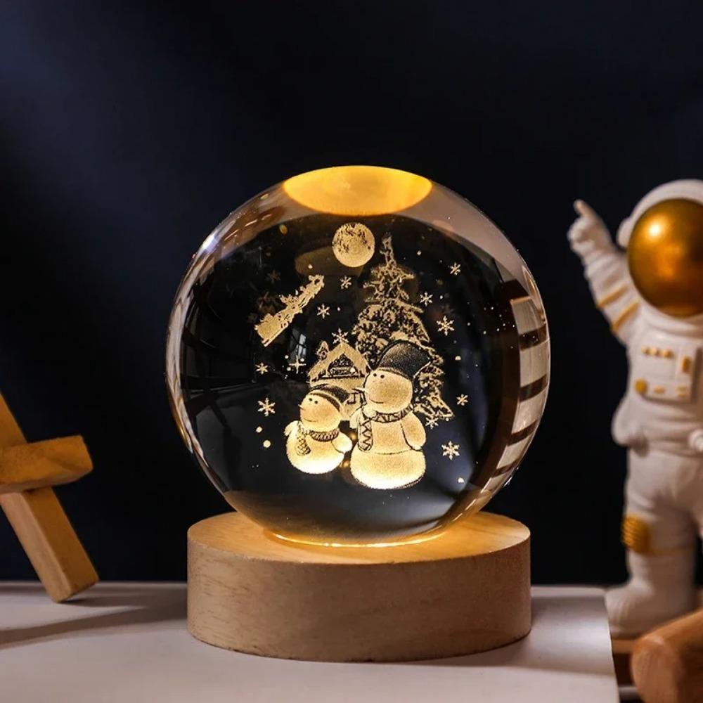 Hot 6cm 3D Crystal Ball Stitch Pikachu Wooden Base with 6cm Crystal Ball Planet Night Light Laser Carving Children's Gifts