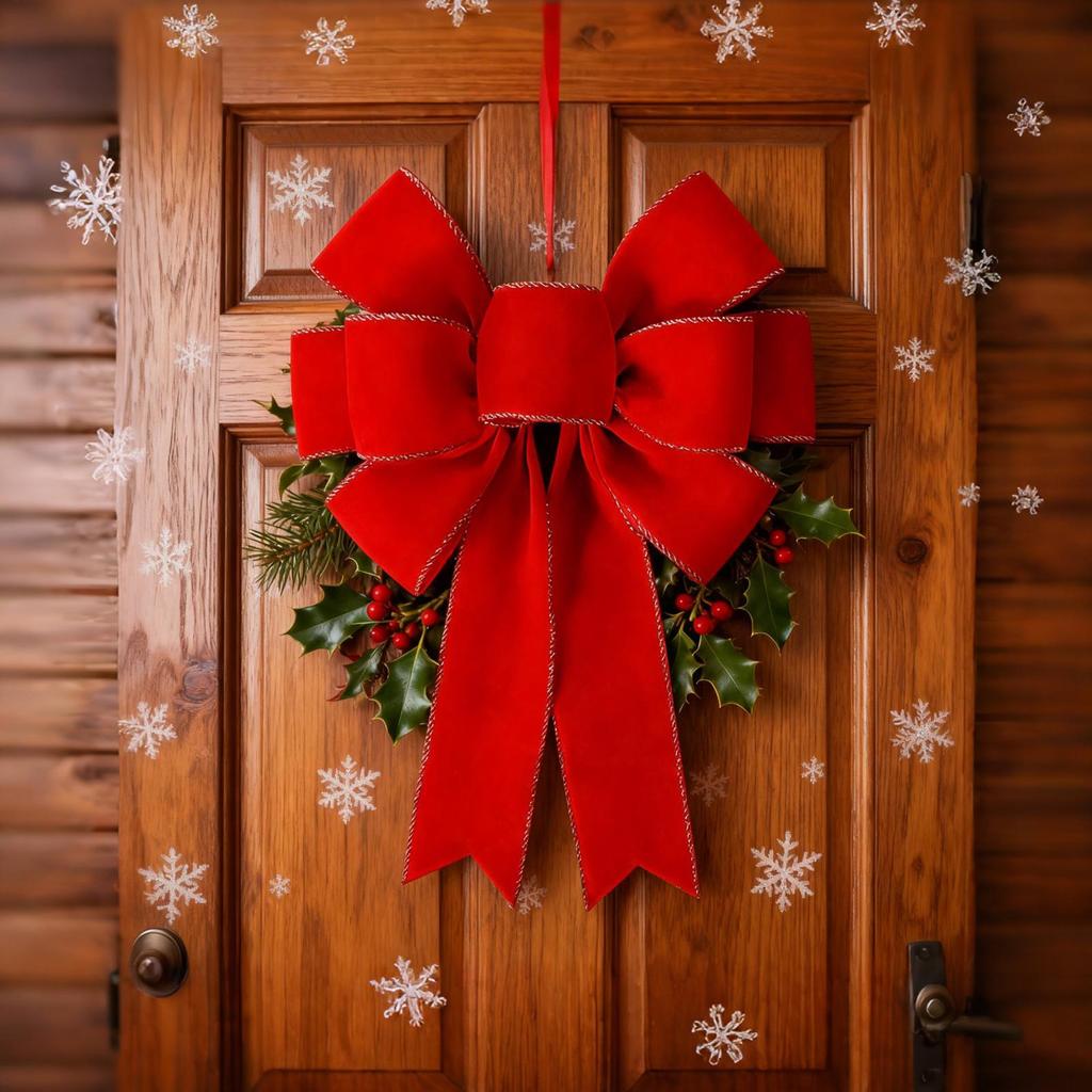 Christmas Bows Large Red with Glitter Gold Edge Christmas Decorations Tree Topper Bows for Indoor Outdoor Wall Front Door