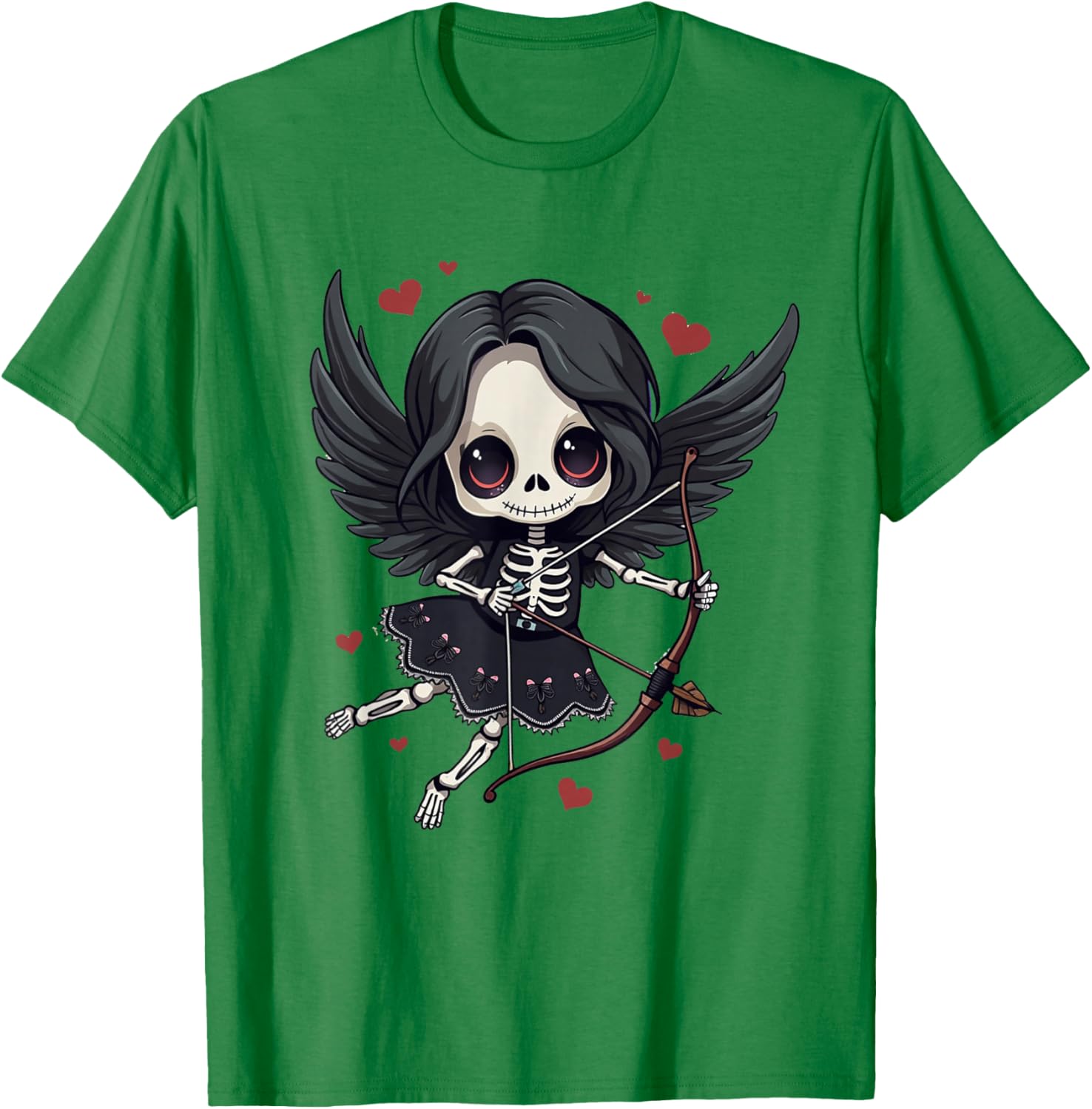 Gothic Skeleton Cupid Dark Valentine Kawaii Angel Graphic Tee Casual Cotton T-Shirt S