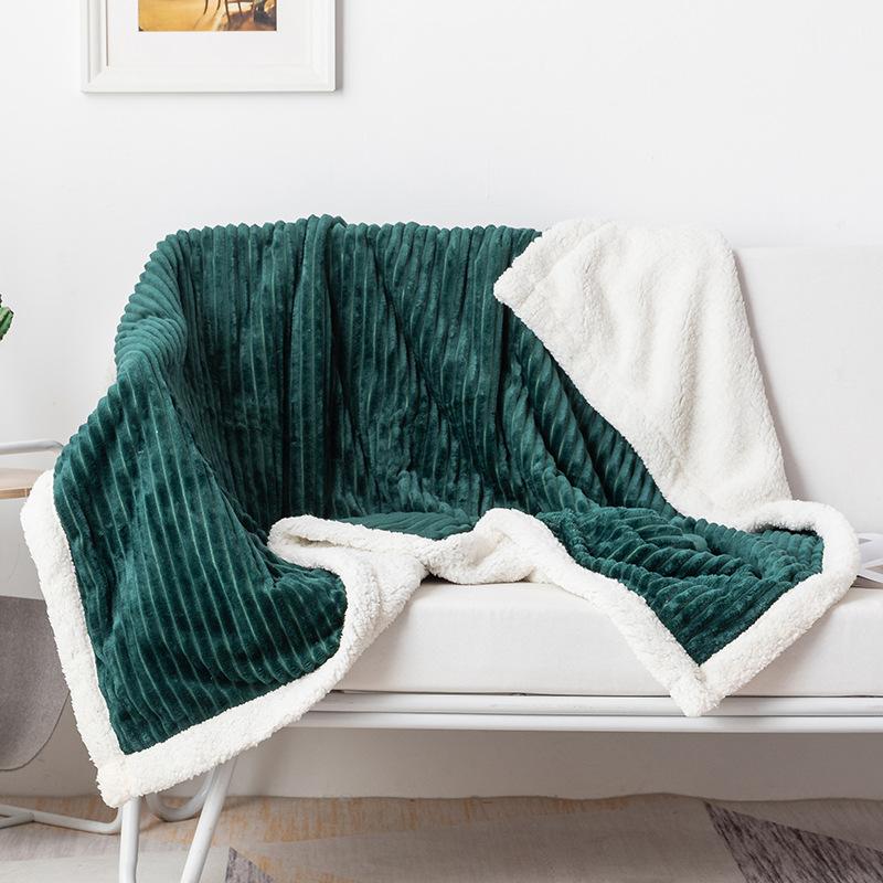 Nap Air-conditioning Blanket Soft and Comfortable Thickened Double-layer Solid-color Striped Lamb Wool Drawn Blanket