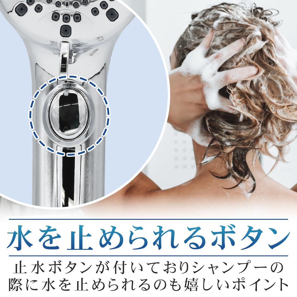 Plus Life Sports Ersatzkopf Duschkopf für Kopfmassage mit 6 Strahlarten, Punktmassage-Modus, Mikro-Nano-Blasen und Wasserspar-Taste (Silber)