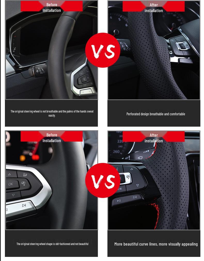 Genuine Leather Steering Wheel Cover for Geely Emgrand 14-16, New Emgrand EV Hand-Stitched Full Wrap