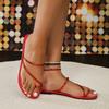 Narrow Band Pinch Toe Womens Slippers 2025 Summer Roman Flat Shoes Open Toe Beach Sandals Plus Size 43