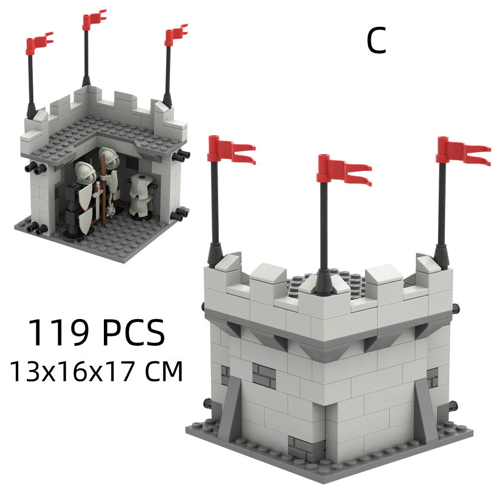 MOC Medieval Building Blocks Solider Figures Knights Gifts City Wall Castle Horse Shed Trial Platform Steel-Making Furnace