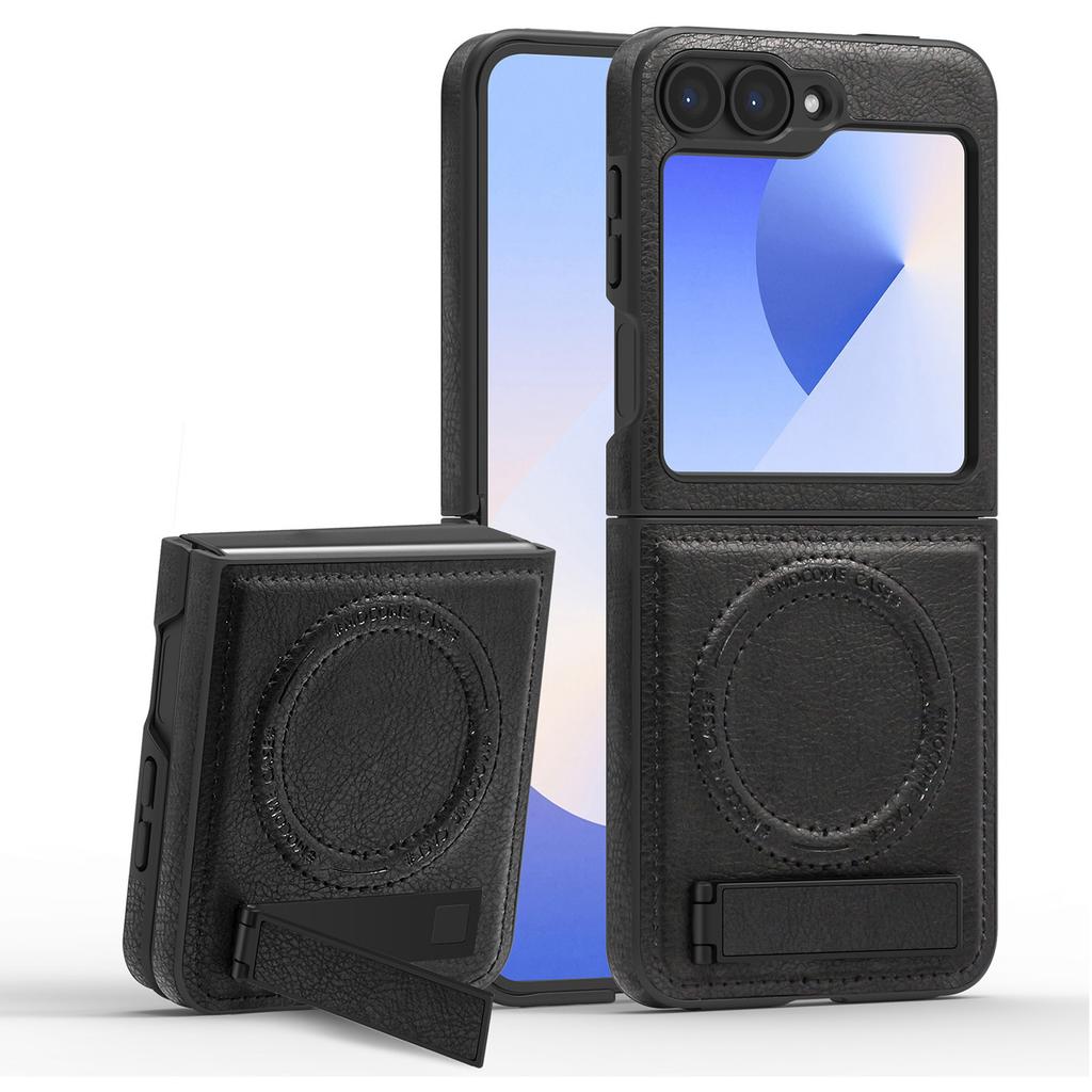 For Samsung Galaxy Z Flip7 FE 5G/Z Flip6 5G Magnetic Case Kickstand Leather Phone Back Cover