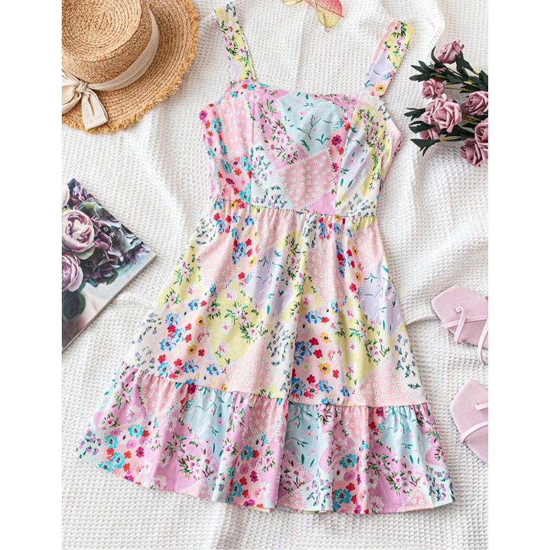 

Летние облегающие повседневные платья с открытой спиной и бантом, женские модные платья без рукавов, элегантные платья А-силуэта с цветочным принтом для отдыха, женское элегантное платье с милыми бретельками 26554 XXL