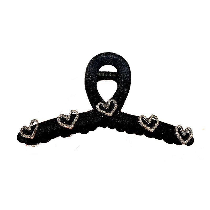 Black Flocking Peach Heart Delicate Grab Clip Shark Clip  Ladies Girls Fashion Hair Accessories