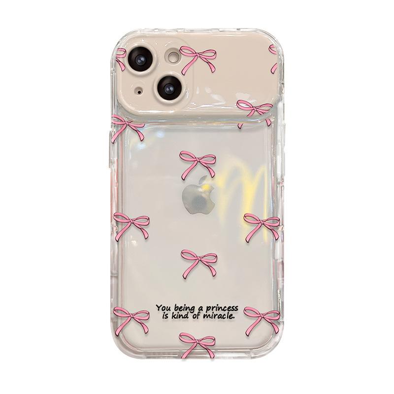 Applicable To Apple 15 Mobile Phone Case IPhone 14/13promax Bow Chain 11/12 Transparent Flip Mirror