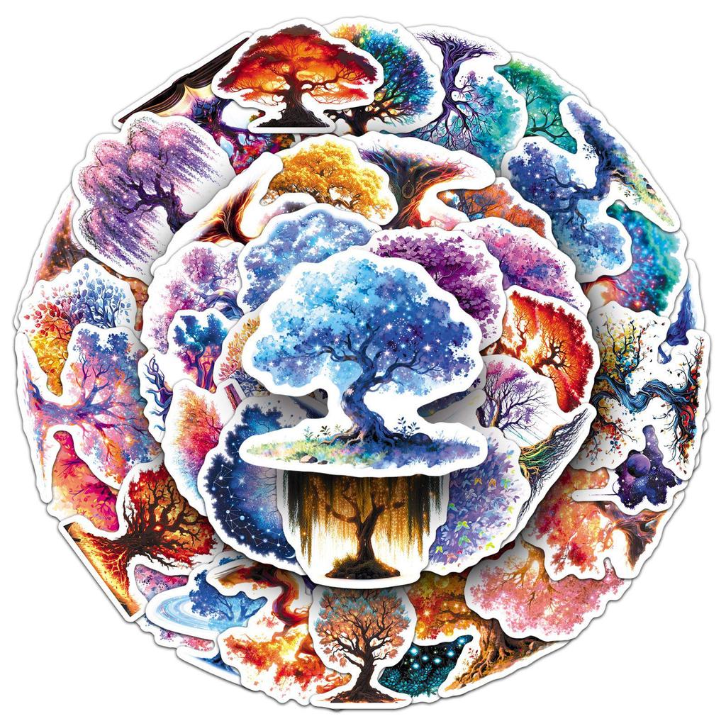 50 Luminous Tree of Life Cartoon Stickers for Thermos, Bicycle - Creative & Artistic, No-Cut