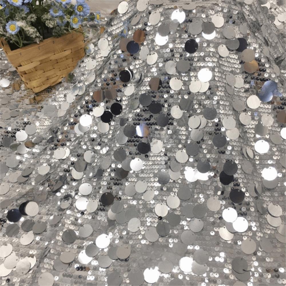 1 Yard/Width 130cm Circular Sequin Fabric Large Embroidered Stage Costume Fabric Mesh Bottom Wedding Dress Fabric