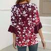 Tops For Women Cute Button V Neck 3/4 Sleeve Blouses Print Top Casual Shirts
