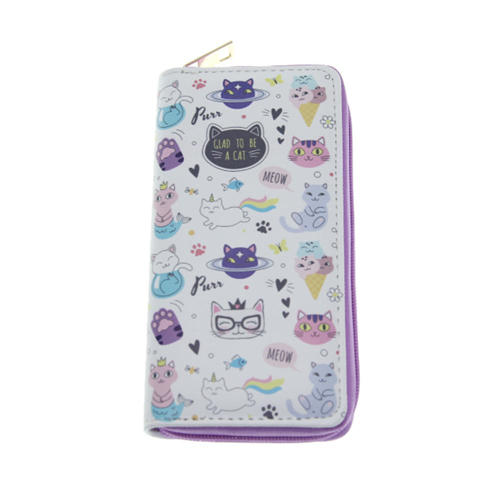 New Cute Cartoon Cat PU Long Wallet, Women's Clutch Bag