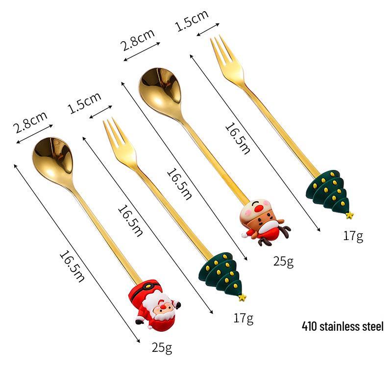 Stainless Steel Christmas Cutlery Set: Cute Spoon, Fork, and Stirring Spoon for Coffee & Fruit