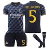Tricou de Fotbal Real Madrid Bellingham 2024-25 Kit de Fotbal pentru Copii, YSHT Îmbrăcăminte Sportivă pentru Tineri, Alb/Negru, Respirabil și Ușor