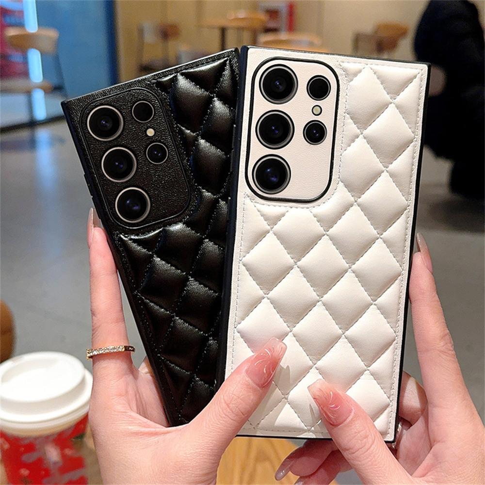 For Samsung Galaxy S24 Ultra Case Rhombus Stitching PU Leather + TPU Shockproof Phone Cover