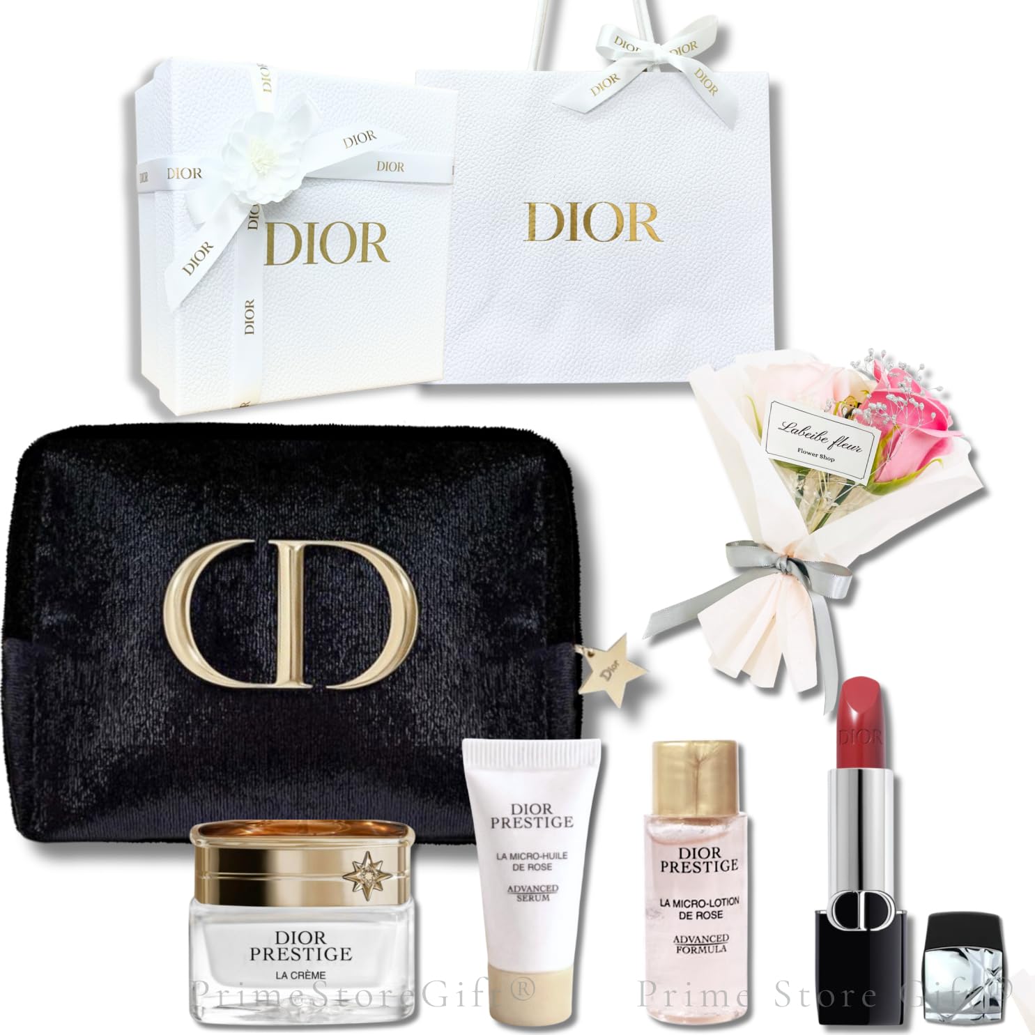 

Dior Prestige Travel Set Rouge Lip Pouch Present Gift Flower Gift Box [Набор товаров/упакован] (Лосьон, сыворотка, крем) + [Включен покупатель]
