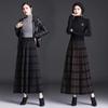 Fashion Women Clothing Thicken Long Plaid Knitted Folds Skirt Autumn Winter Korean Casual High Waist A-line Big Hem Skirts