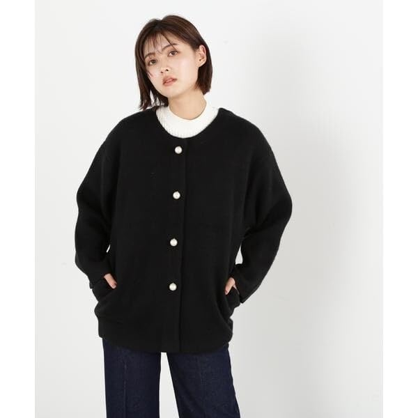 Jill by Jill Stuart Pearl Button Knit Cardigan Black Women's Sweater,