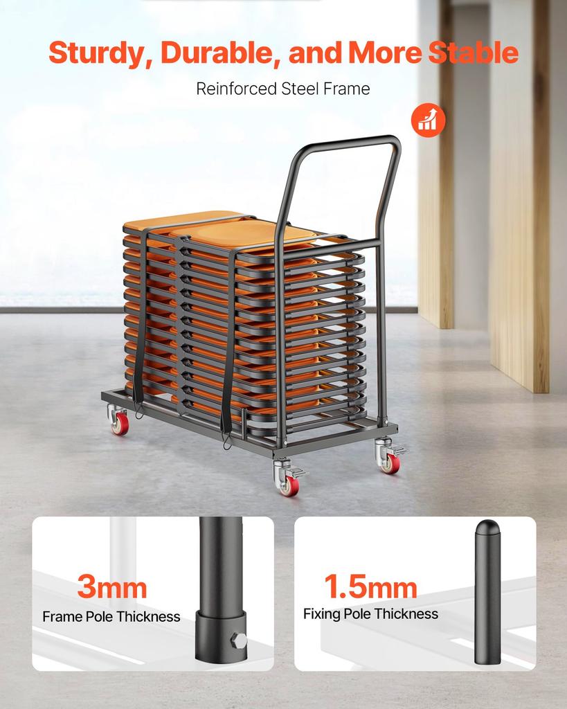VEVOR Folding Chair Rack, 300 LBS Capacity, L-shape Horizontal Placement Chair Cart for 25 Chairs