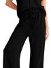 Women's Casual Lounge Set Short Sleeve Top & Wide Leg Pants with Drawstring Waist In 6 Colors