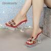 12CM Damen High Heels Transparente PVC-Sandalen mit Absatz Strass-Plateau-Schuhe für Damen Mode Party Tacones Große Größen 34-43