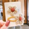 Pretty Hair Accessories for Baby Girls 5 PCS Mini Hair Clips Set Sweet Candy Color Bow Flower Fabric Side Clips