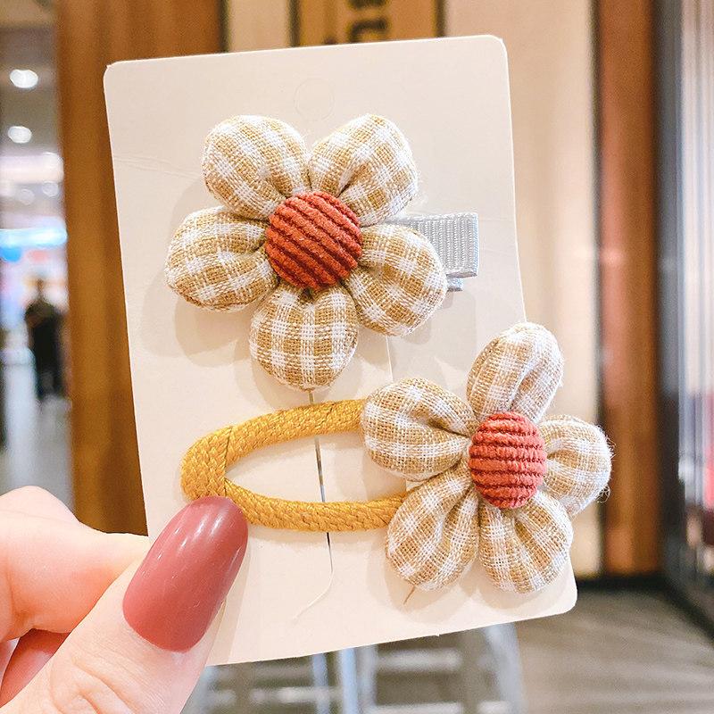Pretty Hair Accessories for Baby Girls 5 PCS Mini Hair Clips Set Sweet Candy Color Bow Flower Fabric Side Clips