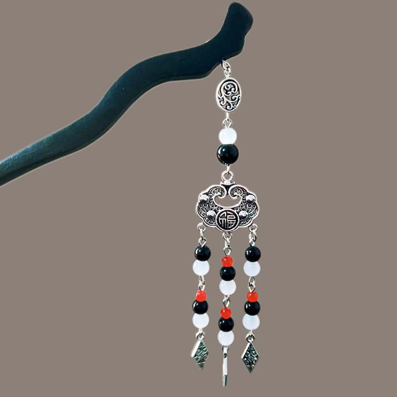 Vintage Chinese Style Wooden Tassel Hair Sticks For Women Girls Elegant Moon Hair Clip Hanfu Headwear Jewelry Hair Accessories