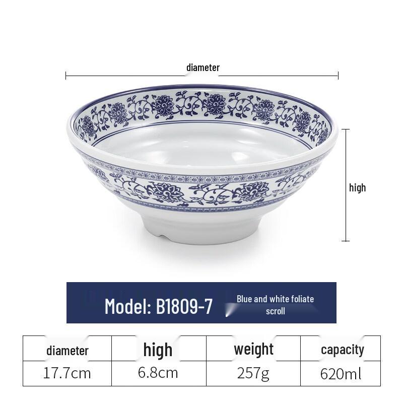 Yi Pan Melamine Blue & White Ramen Bowl