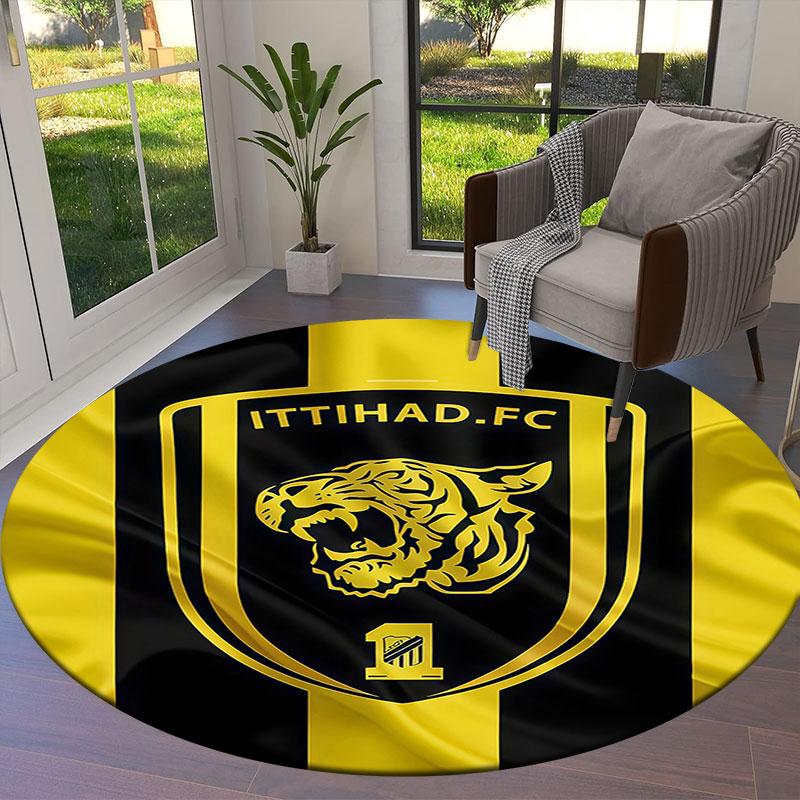 Al-Ittihad FC Round Area Rug,Carpet Rug for Living Room Bedroom Sofa Playroom Decor,Non-slip Floor Mat