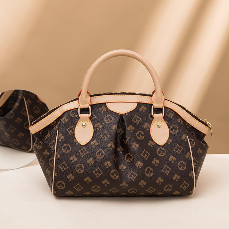 

Сумка-ракушка ретро мода женская сумка новый нишевый дизайн продвинутая текстура плиссированная печать портативная сумка-пельмень темно-коричневого