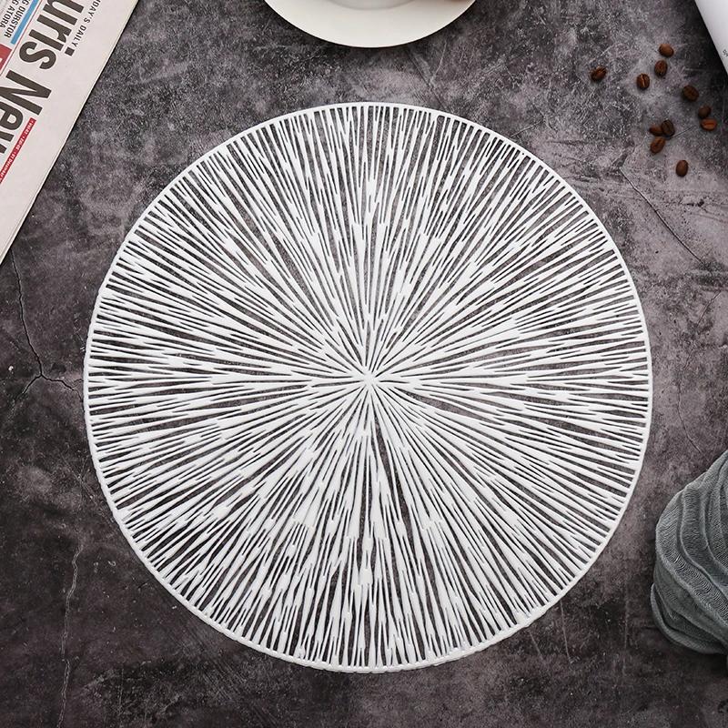 2PCS Round Placemats Restaurant Hollow PVC Decoration Meal Mat Anti-hot Dining Table Line Mat Steak Plate Pad