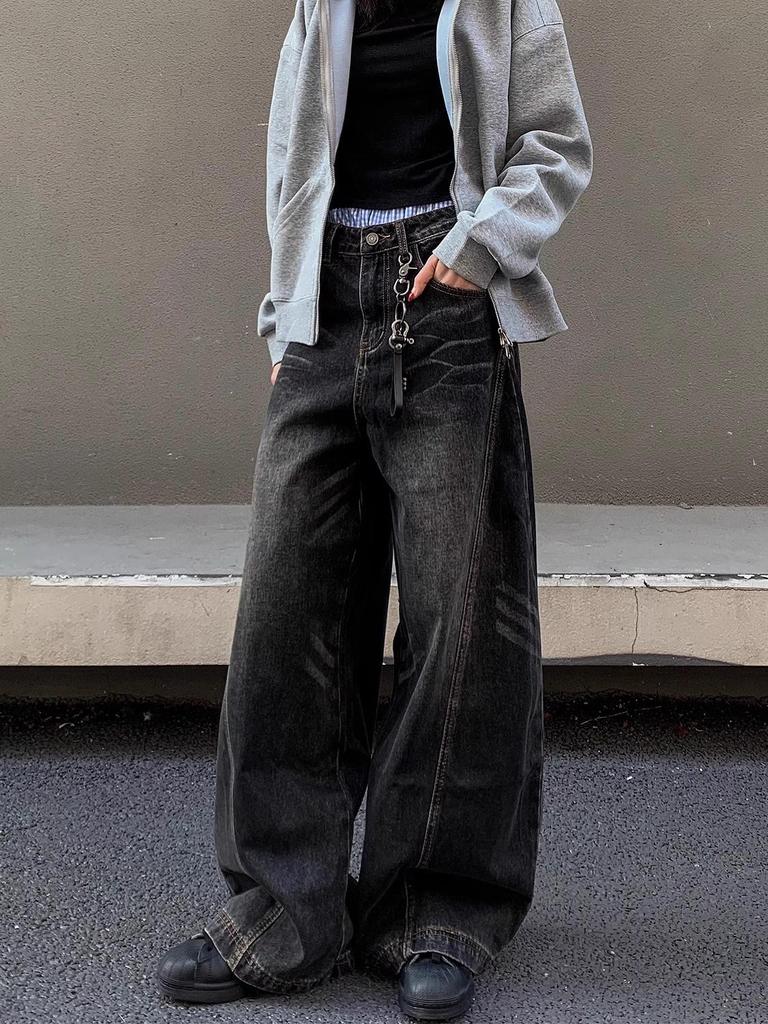 Men's Retro Wide-Leg Washed Ripped Jeans
