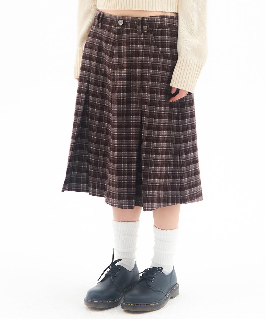 Ames Worldwide Check Pleats Midi Skirt Brown