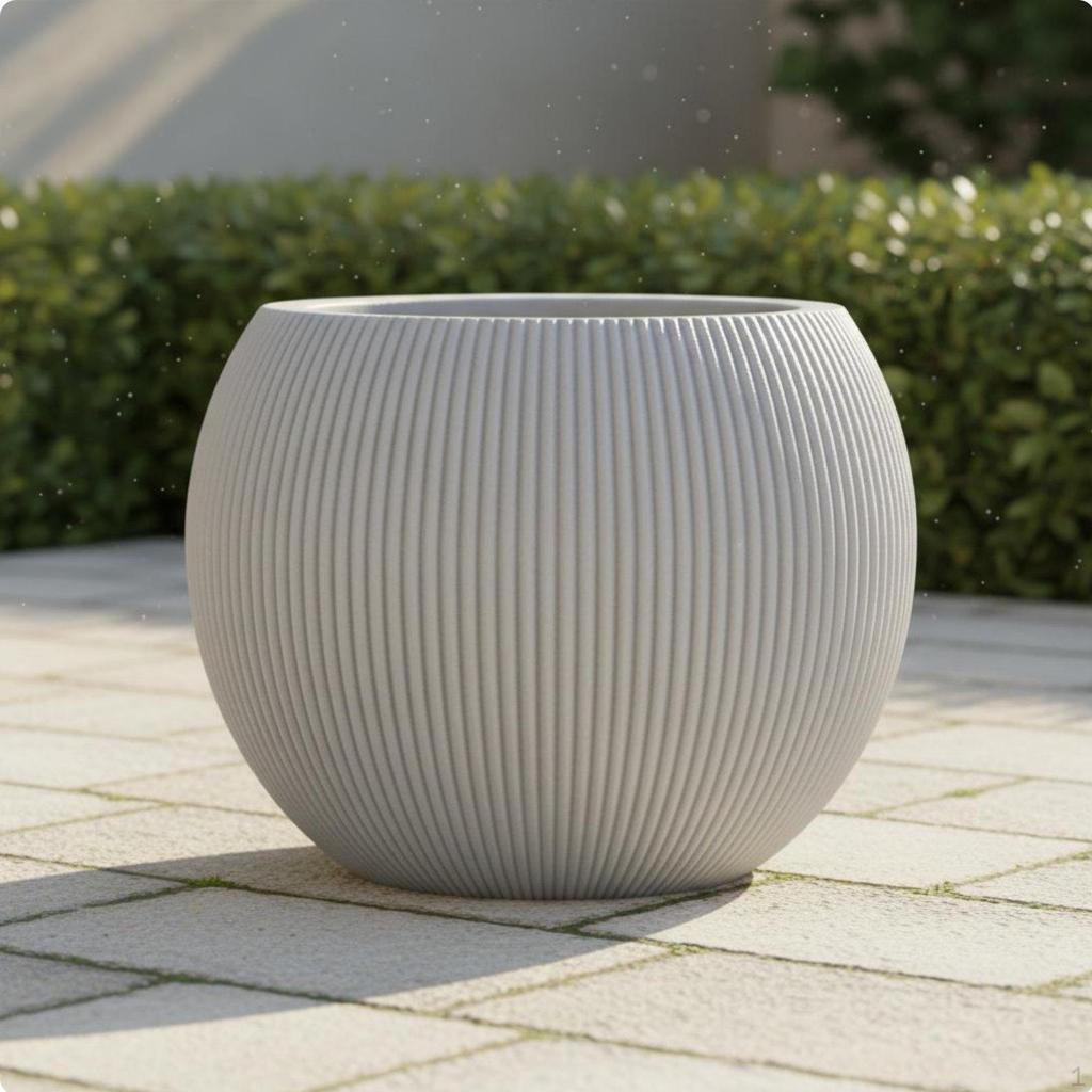 Imitation Ceramic Pot Vertical Stripe Texture Ribbed Floor Minimalist Design Striped Round