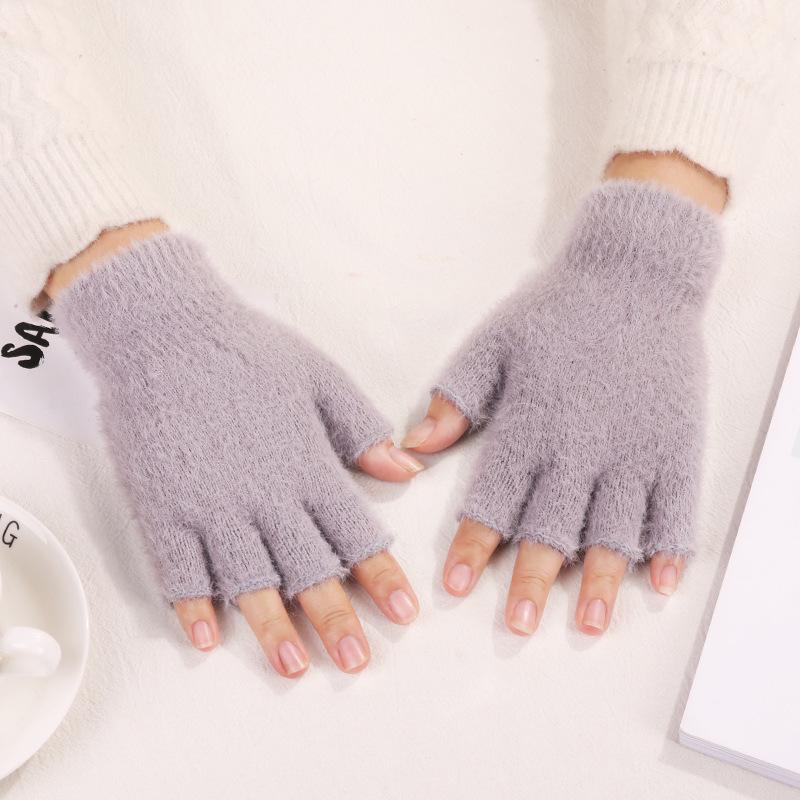 Thickened Flip-Top Faux Mink Plush Fingerless Nylon Gloves for Autumn/Winter - Cold-Proof and Outdoor Stylish for Students