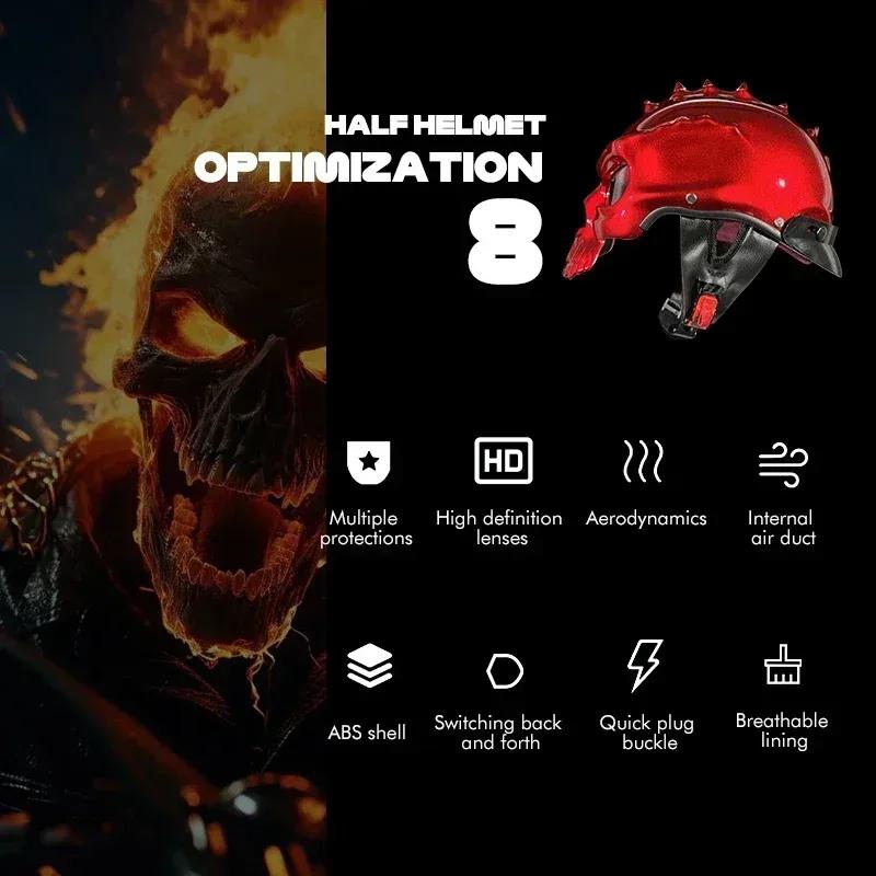 Stylish DOT/ECE Certified Skeleton Motorcycle Half Helmet - Lightweight & Breathable Bike Helmet for Men & Women, Skull Design,