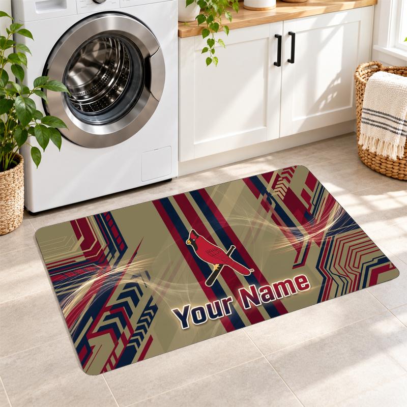 St. Louis Cardinals Custom Name Flannel Rug Kitchen Mat Non Slip Floor Carpet Personalized Home Decor