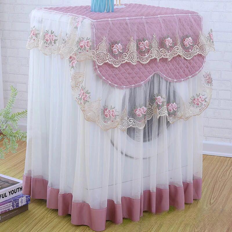 

Современный декоративный пыле- и водонепроницаемый тканевый чехол с кружевной отделкой для бытовых стиральных машин розового и белого цвета One size 60x60x85