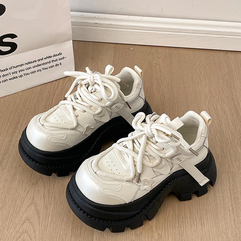 

Height Increasing Platform Sneakers for Women Chunky Heel Lace Up Casual Shoes Women 2026 Spring Autumn Female Sports Tennis 35 бежевый