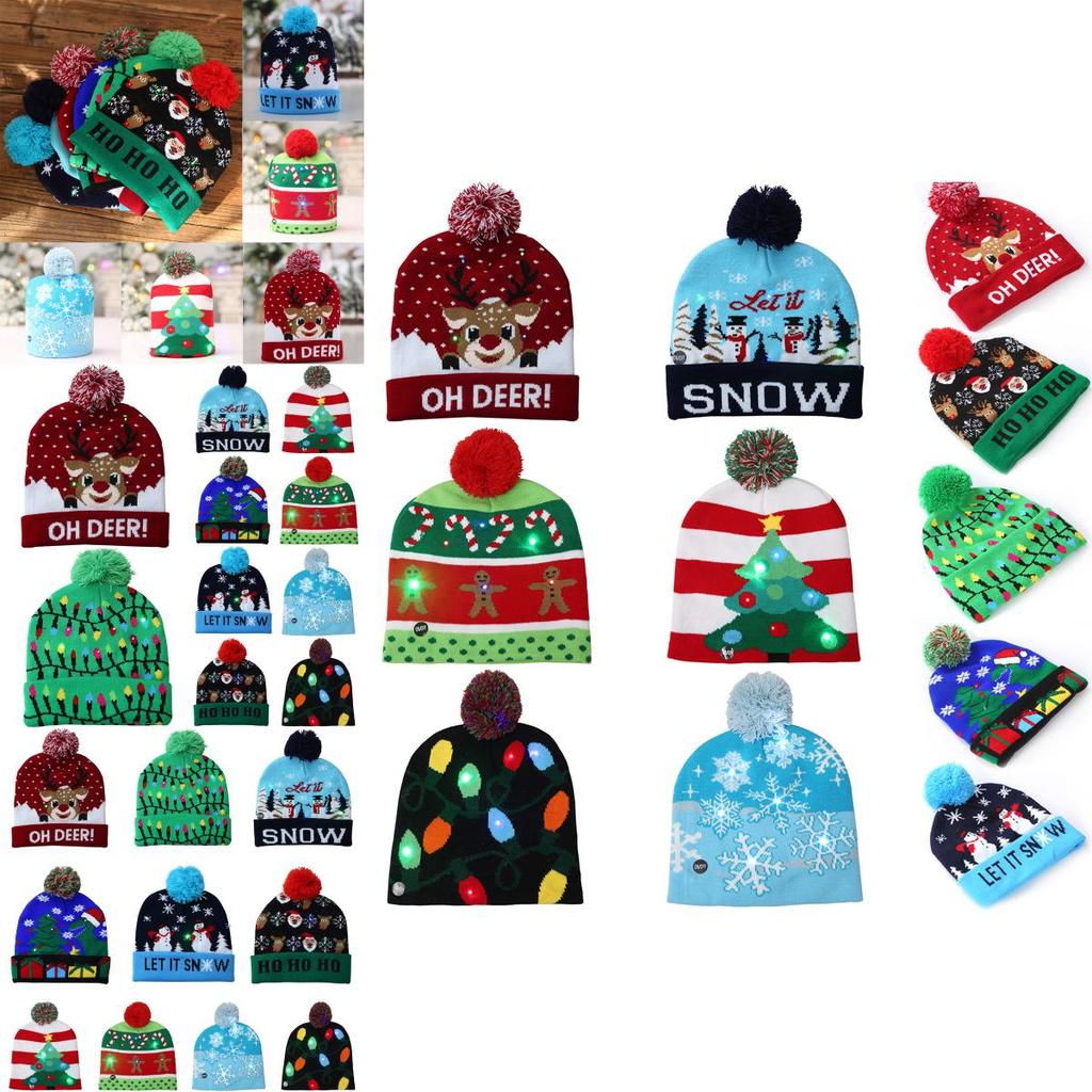 Soft And Stretchable Winter Warm Knit Beanie With Built-in Led Christmas Lights