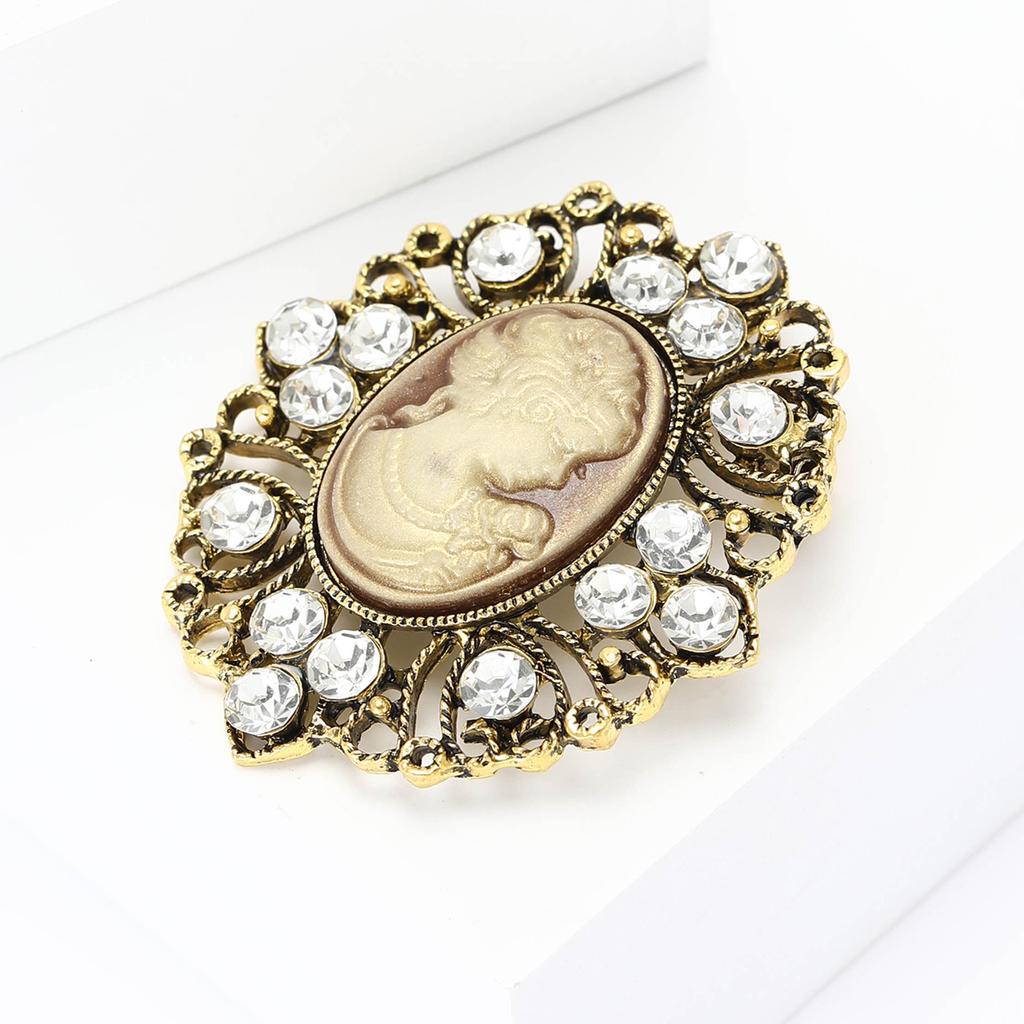 Fashion Retro Alloy Rhinestone Beauty Head Brooch Creative Versatile Women'S Clothing Corsage Jewelry Pin