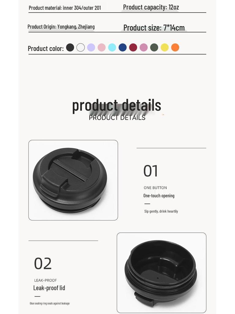 304 Stainless Steel Double-Layer Insulated Coffee Cup for Car & Office